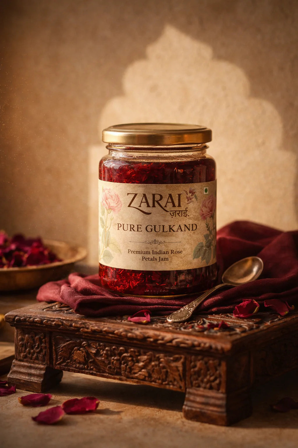 Zarai Pure Gulkand — traditional rose petal preserve in a glass jar
