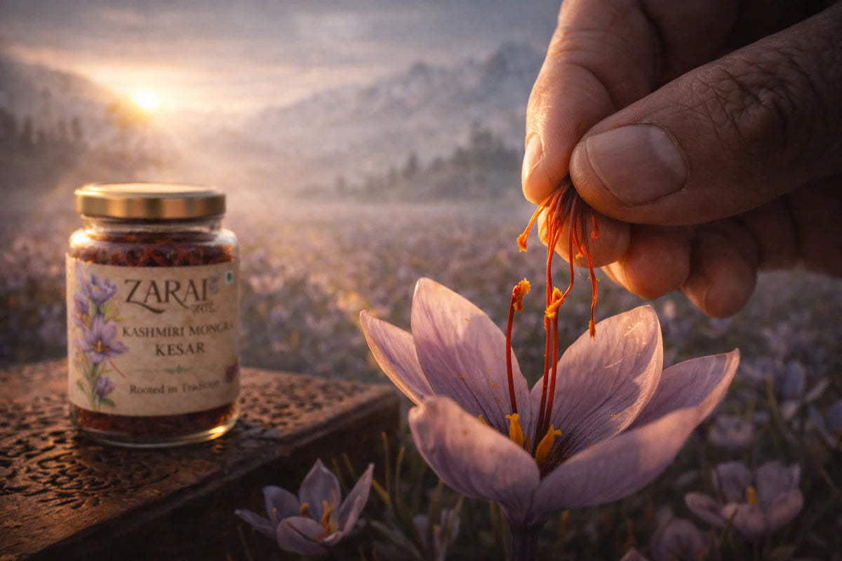 Zarai Kashmiri Mongra Kesar — pure Kashmiri saffron packaging